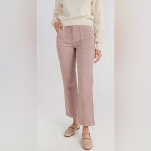Risen Flare Jeans Square Pockets High Rise Ankle Cropped Stretch Mauve Pink